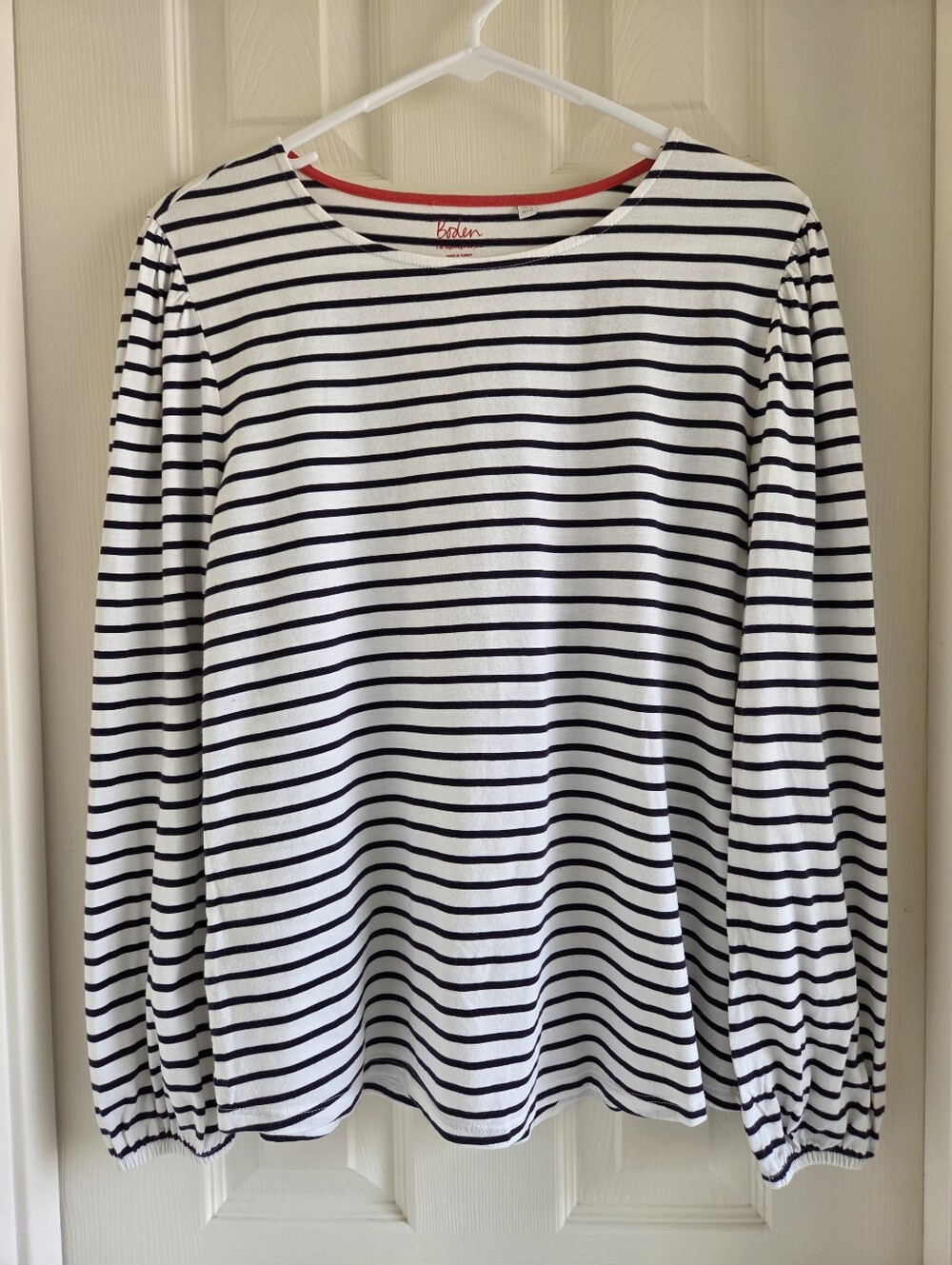 Boden Womens Top Size US 12 Striped Long Sleeve Puff Shoulder Breton Tee